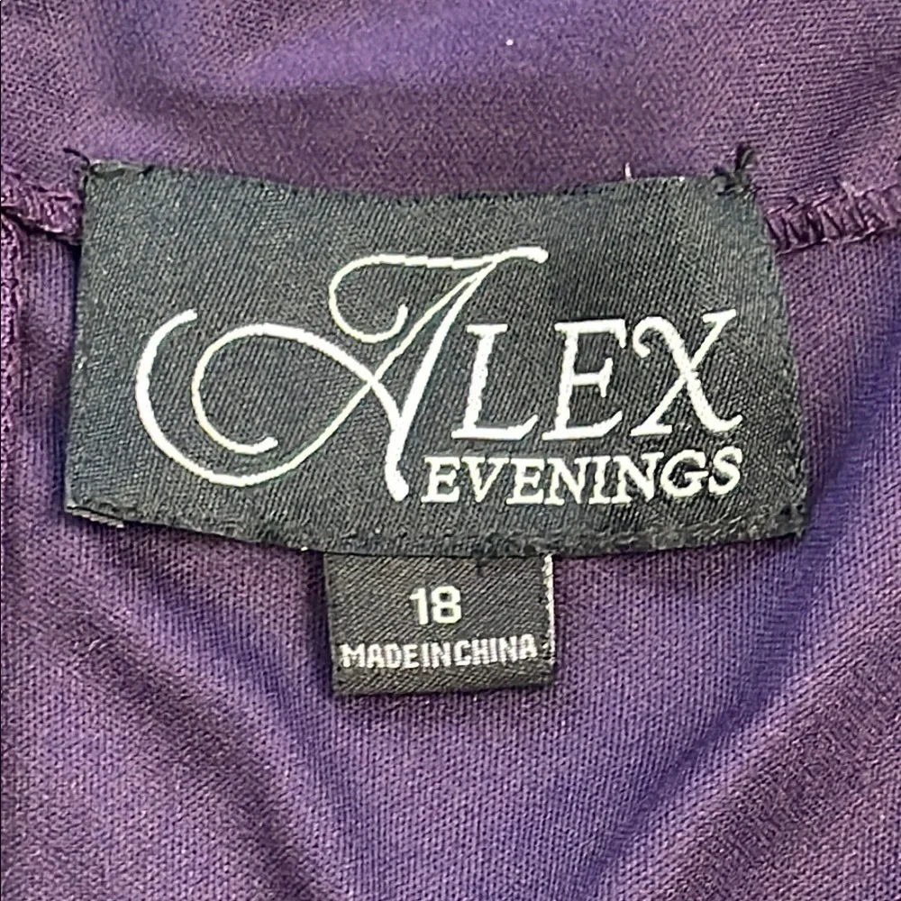 New Alex Evenings Sequin Lace Satin Gown Maxi Dress Square Neck Purple Eggplant